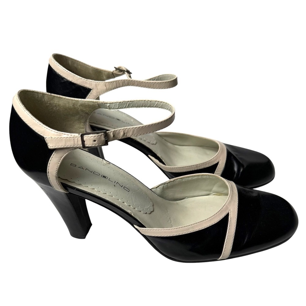 Bandolino Y2K Two-Tone Mary Jane Heels Black Cream 9M - Picture 2 of 5